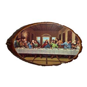 The Last Supper Wood Slice Wall Art 11.5 x 6.5" Christian Religious Hanging MCM